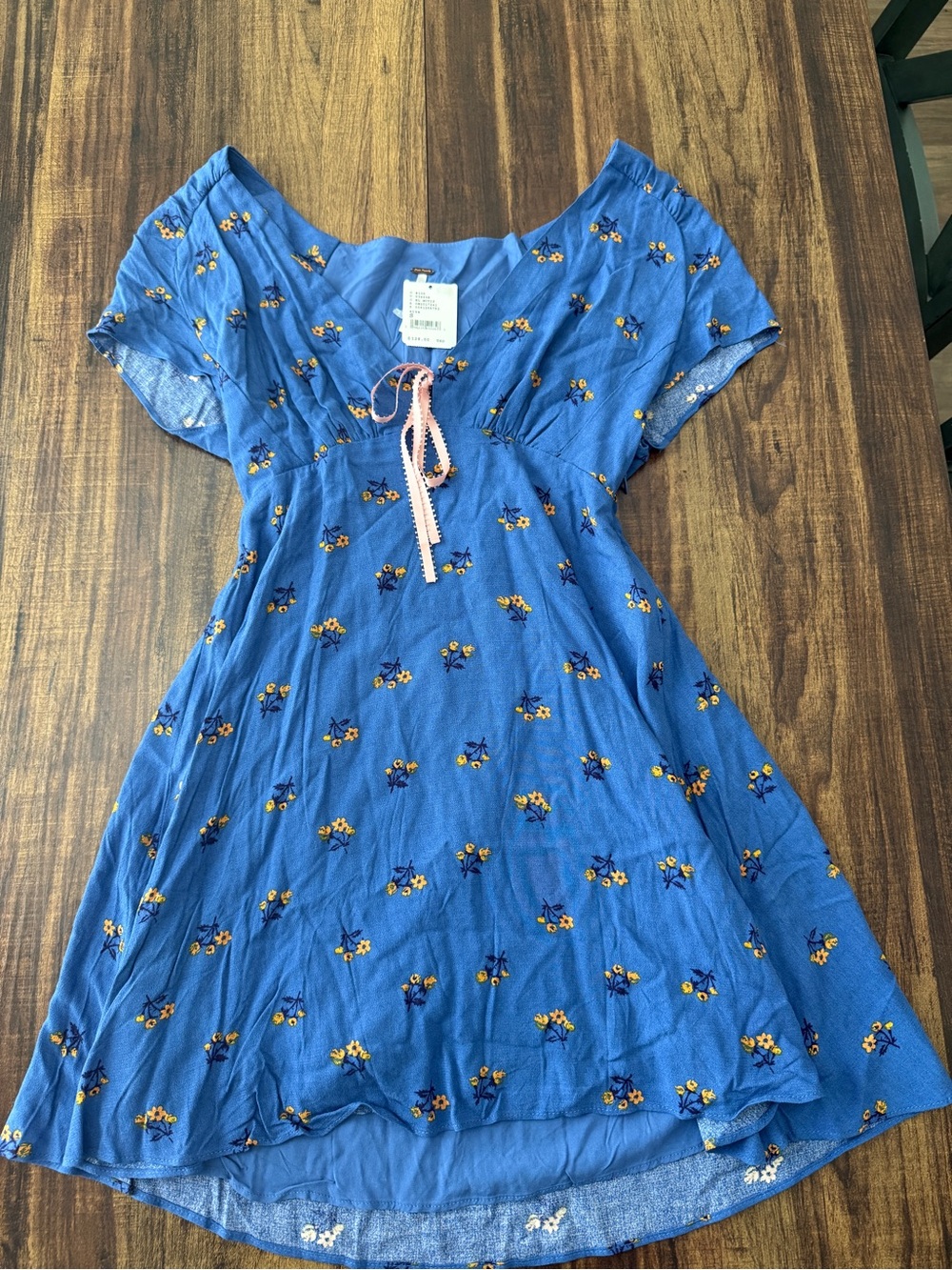 Free People Blue Midi Dress with Yellow Floral Print
